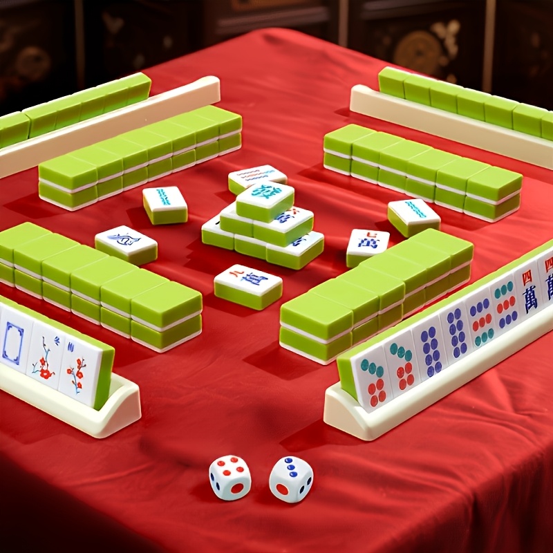 TEMU ミニ麻雀セット 携帯用 旅行用 麻雀パーティーボードゲーム 麻雀牌＋サイコロ＋収納トレイ付き