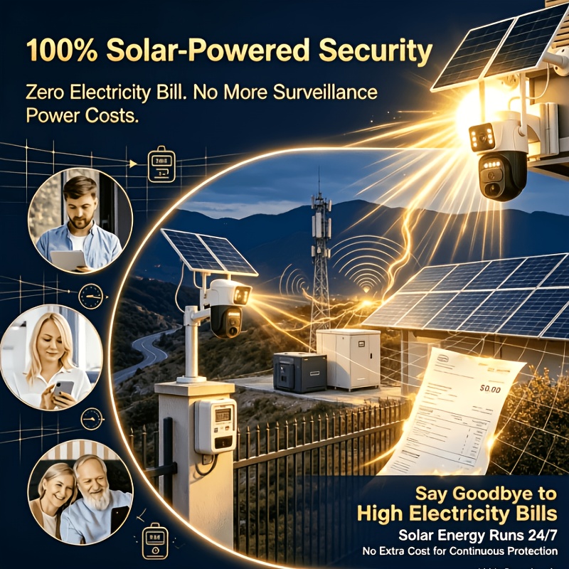 TEMU Hawkray Dual-lens Solar-powered 4g Security Camera | Dual-view No Blind Spot, Wire-free And No Wifi Needed, Night Vision And Motion Detection