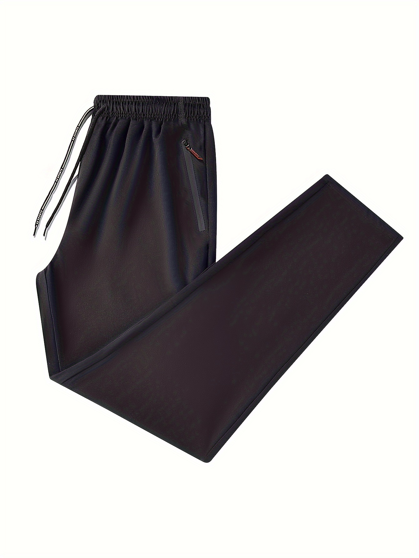 Men's Solid Track Pants With Zipper Pockets, Active Drawstring Pants For Outdoor Activities Gift