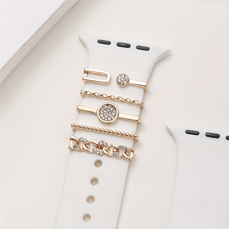 Image of 5pcs Smart Watch Charms For Iwatch 38mm/40mm/41mm - Metal Decorative Rings With Glitter Strap, Compatible With , 8/7/6/5/4/3/2/1, Durable & Stylish Accessories For Outdoor