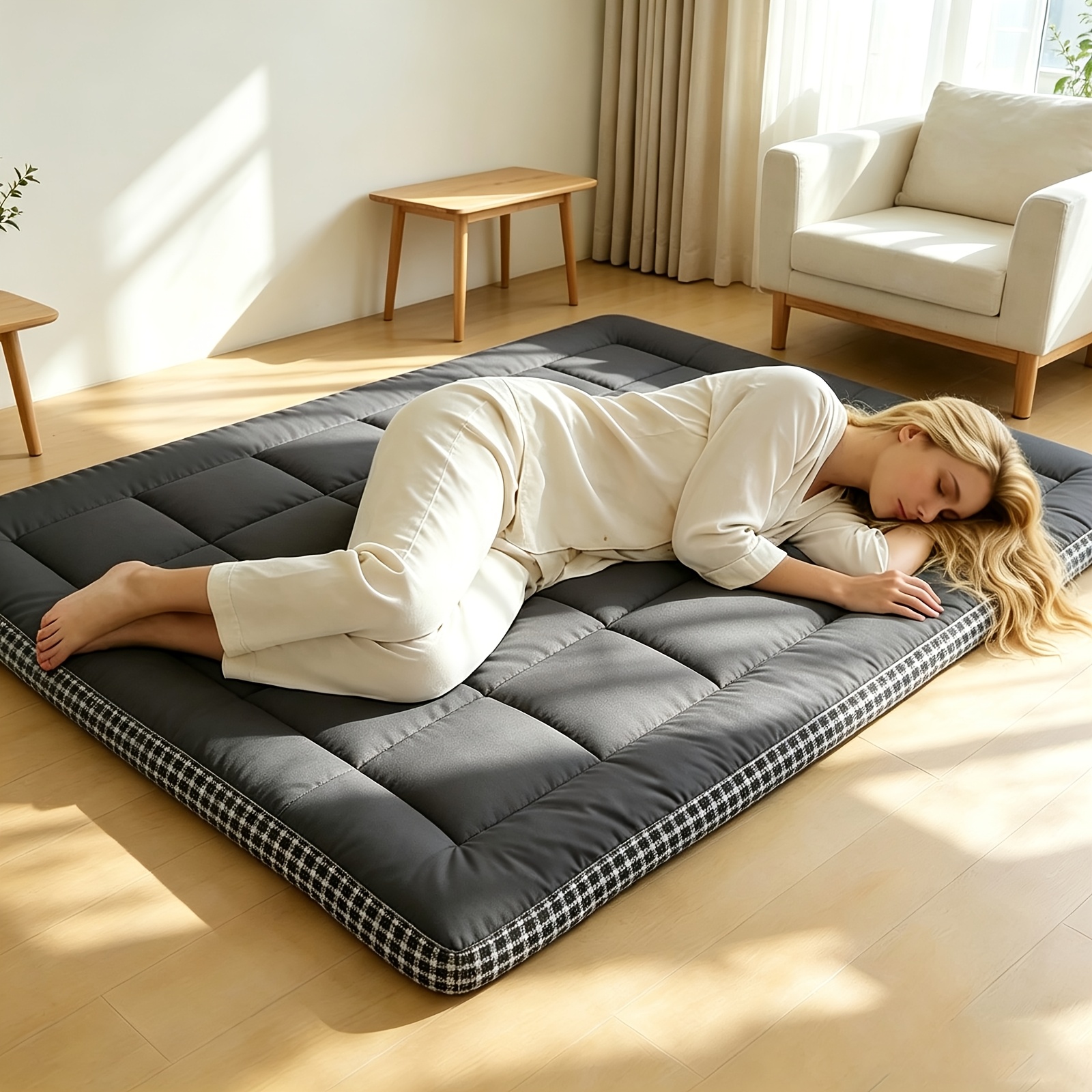 TEMU Japanese Plush Roll-up Mattress Topper - Suitable For Bed, Sofa Bed, Dorm & Home, Machine Washable Soft Mattress Topper, Foldable And Portable