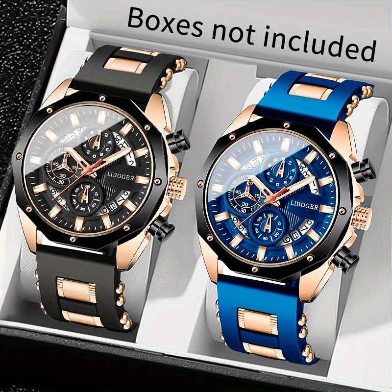 2 piezas de Relojes de Cuarzo para Hombre Estilo Negocios Casual con Esfera Negra y Azul y Detalles Dorados, Correas Intercambiables para Uso Diario, Cumpleaños, Fiestas - Regalo Perfecto para Él, Accesorios de Reloj