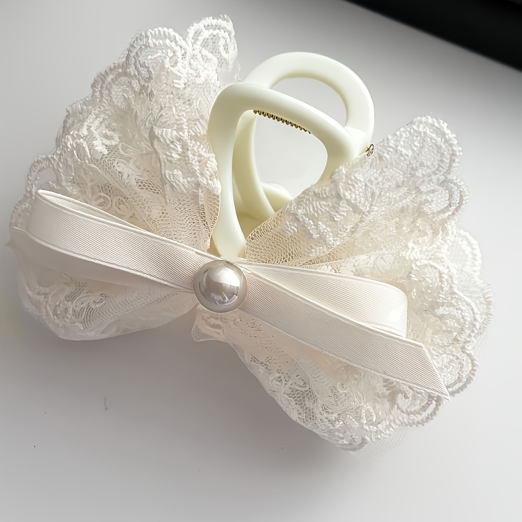 TEMU New Lace Bow Hair Claw Clip, Half-up Hairstyle Clip For The Back Of , Updo Hair Claw Clip, Shark Clip Hair Accessory