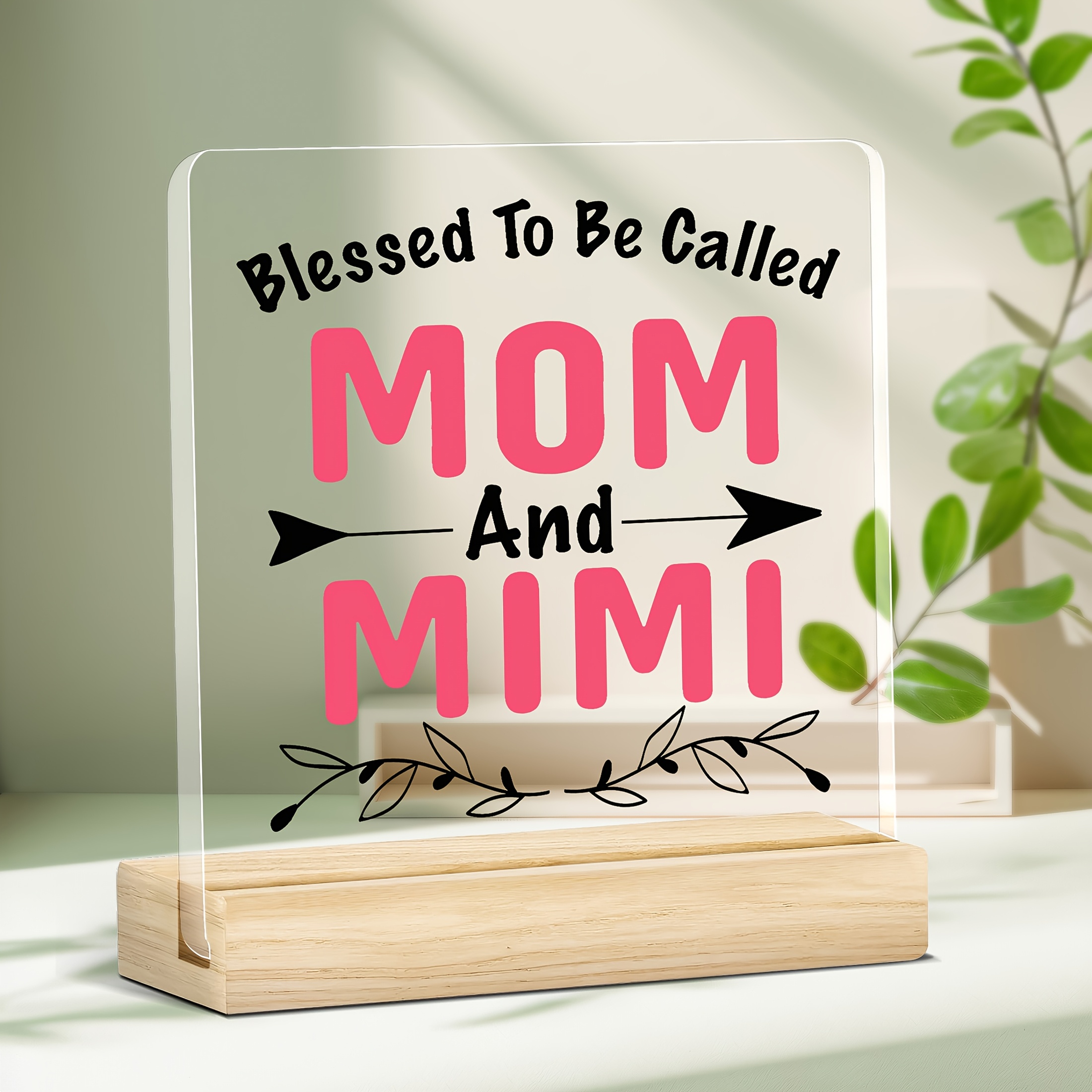 TEMU [2d Flat] 1pc Handcrafted Acrylic & Desktop Ornament - "blessed To Be Called Mom And Mimi" Inspirational Quote, , No Power Needed, Perfect Gift