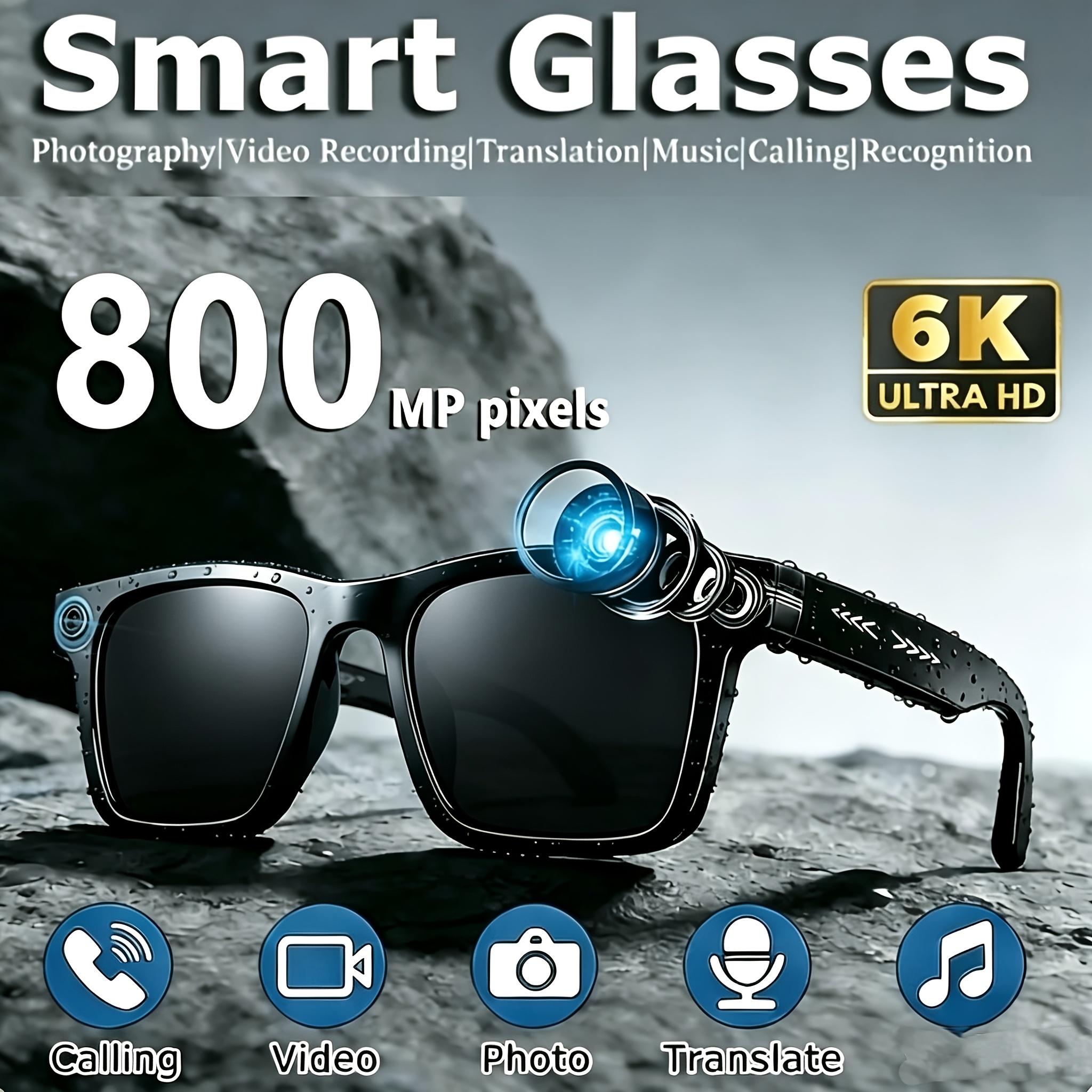 TEMU Upgraded Ai Audio Smart Glasses With 8mp Hd Camera & Wireless, Compatible For 165-language Instant Translation, Wireless Calls, Touch Control,
