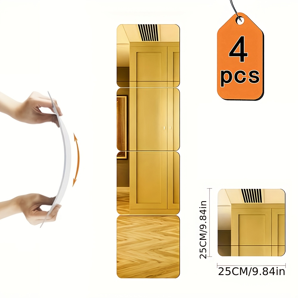 2d Flat, 4pcs, Acrylic Mirror Wall Sticker, 25m Diy Self-adhesive Removable Acrylic Decorative Background Wall, Suitable For Living Room, Bedroom, Sofa Wall, Home Decoration