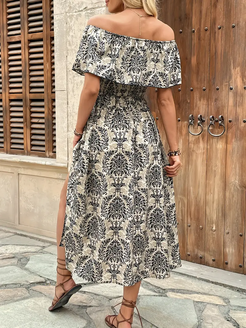 off the shoulder geometric print dress Green Dress Off Shoulder African print