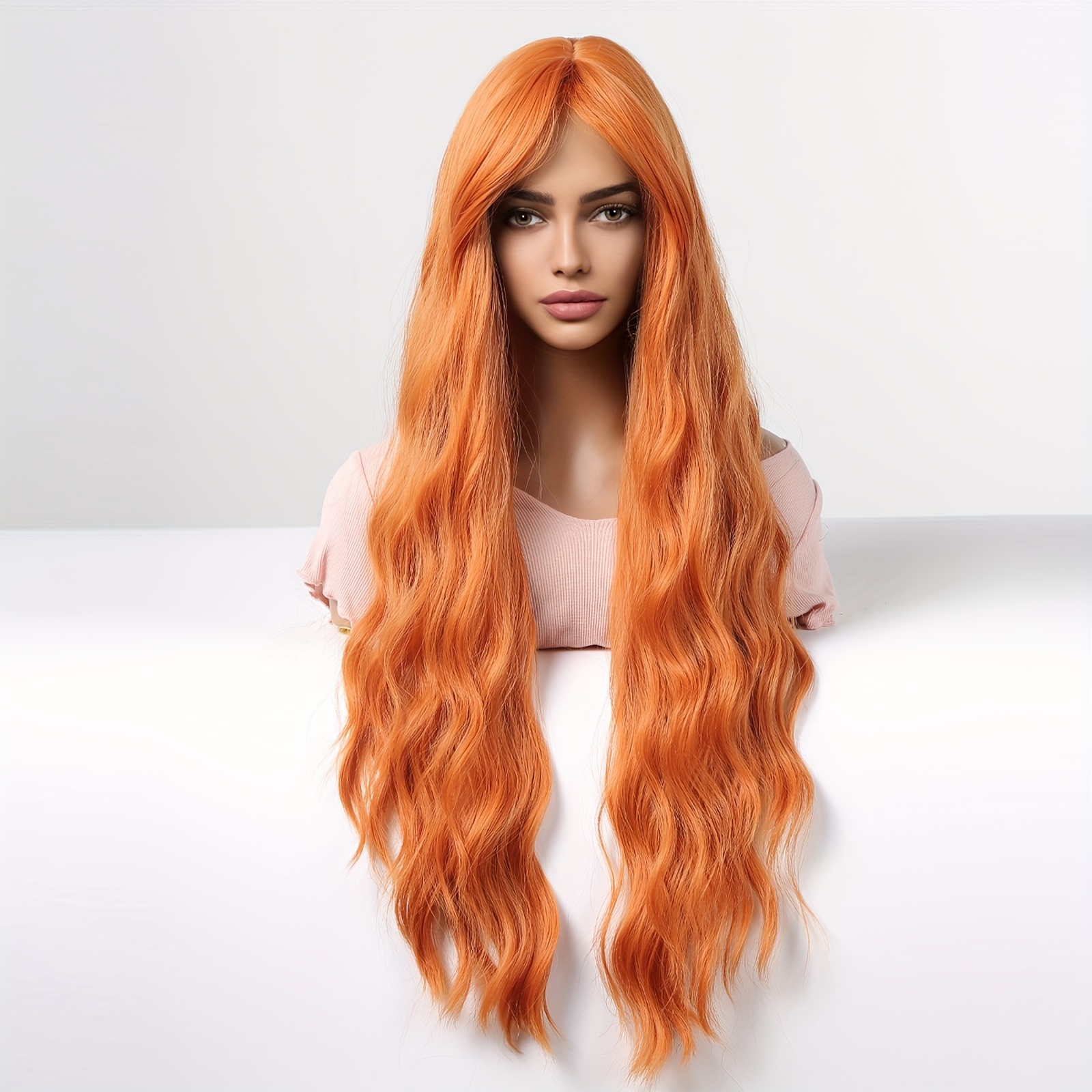 TEMU 30 Inch Synthetic Wig Mechanism Headband For Women' Natural Curly Hair Wig, Rose Mesh , Matte High-temperature Silk