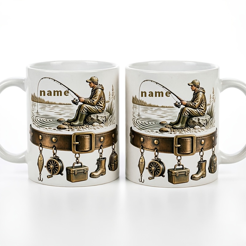 TEMU 1 Custom Name 2d Printed Fishing-themed Mug, A Personalized Enthusiasts, A Gift For , Dads, , , Ideal For Home, Office, Study, Dorm Room, And As