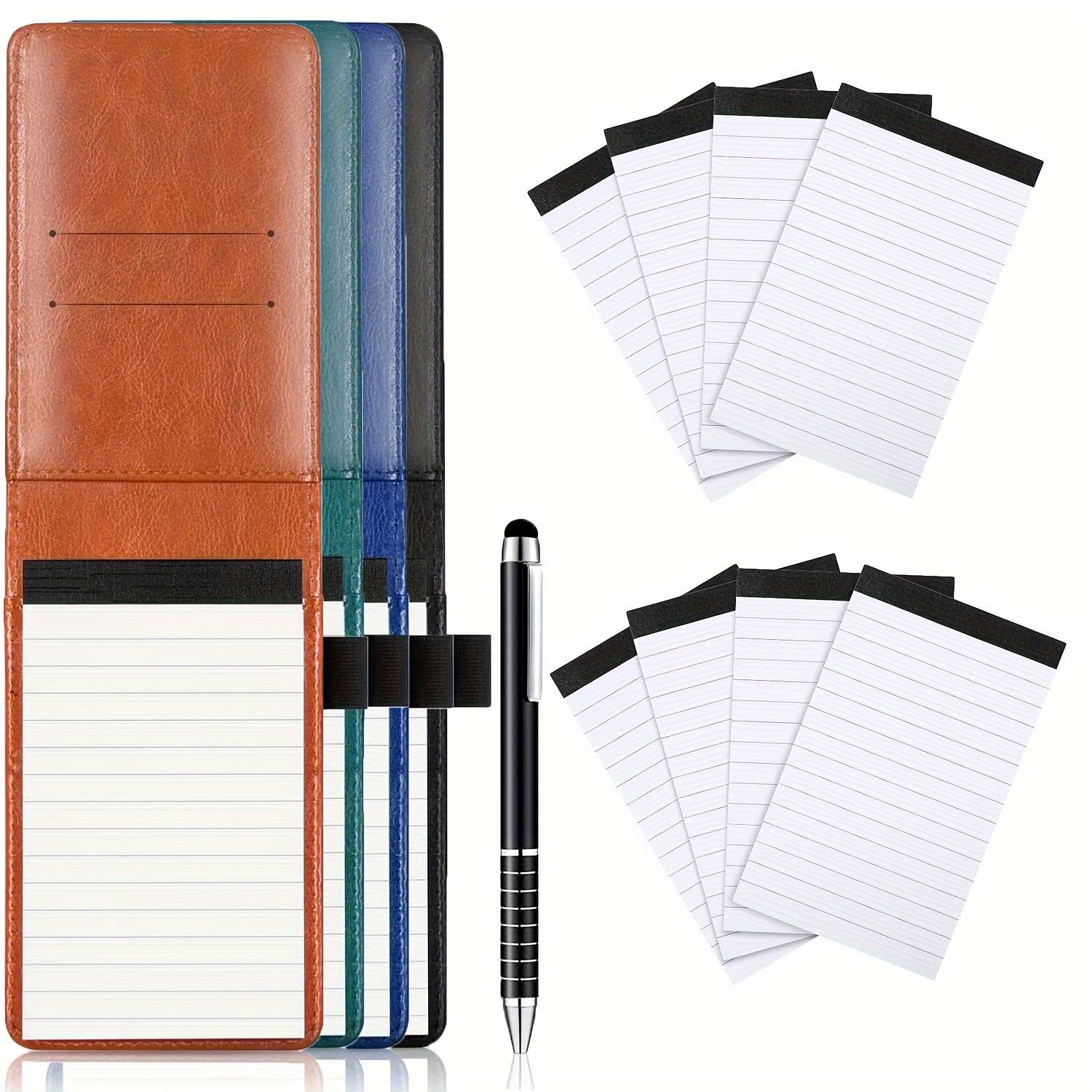 

10pcs Small Notepad Holder Set, Including A Leather Pocket Notebpad Hold With 50 Lined Sheets, A Metal Pen And 8pcs 3 X 5 Inch Replaceable Memo Pad(30 Sheets Each), Perfect For School, Office,home