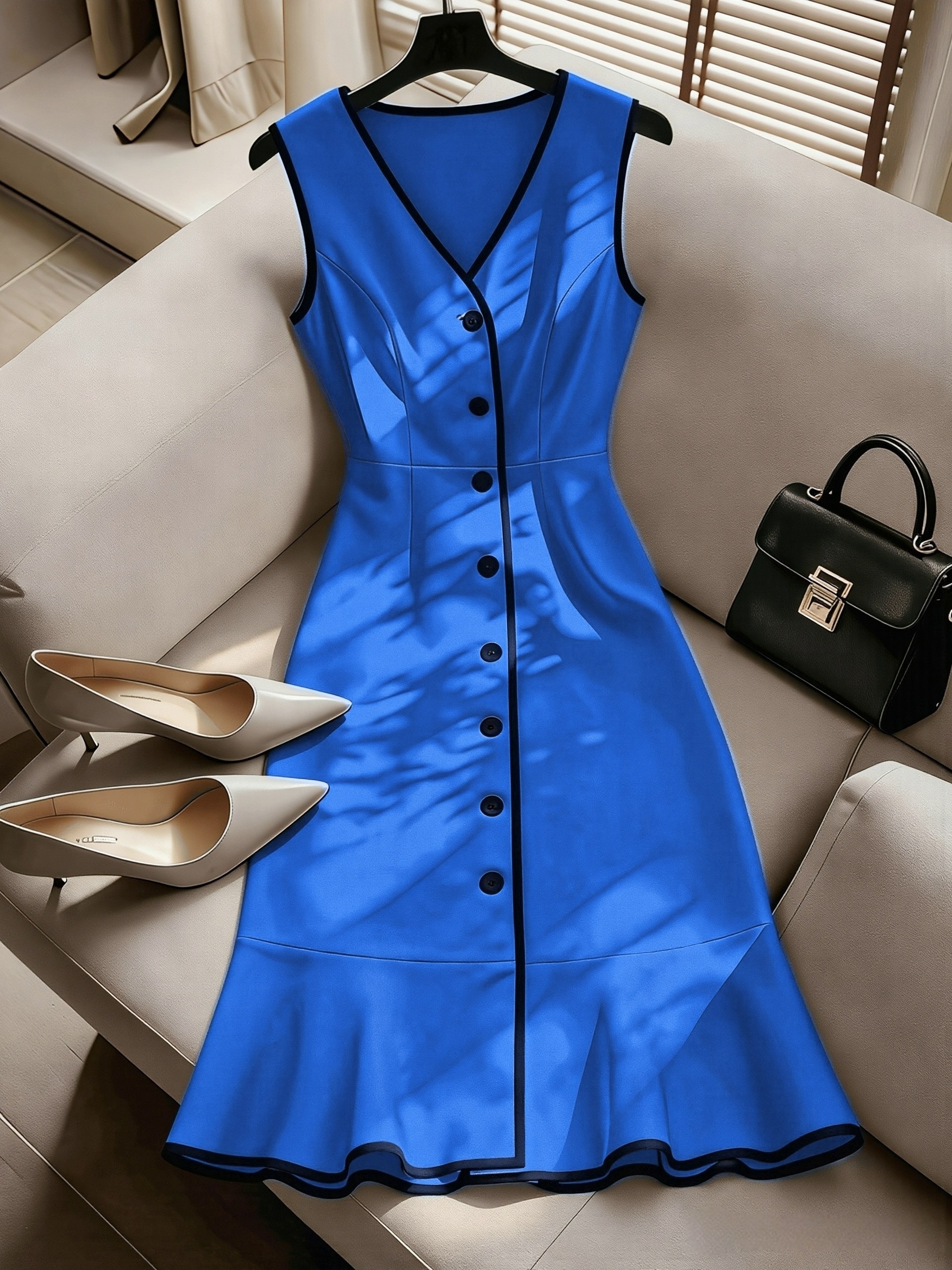 item picture womens v neck sleeveless color block dress spring summer casual and elegant dress minimalist casual outdoor   beautiful dress