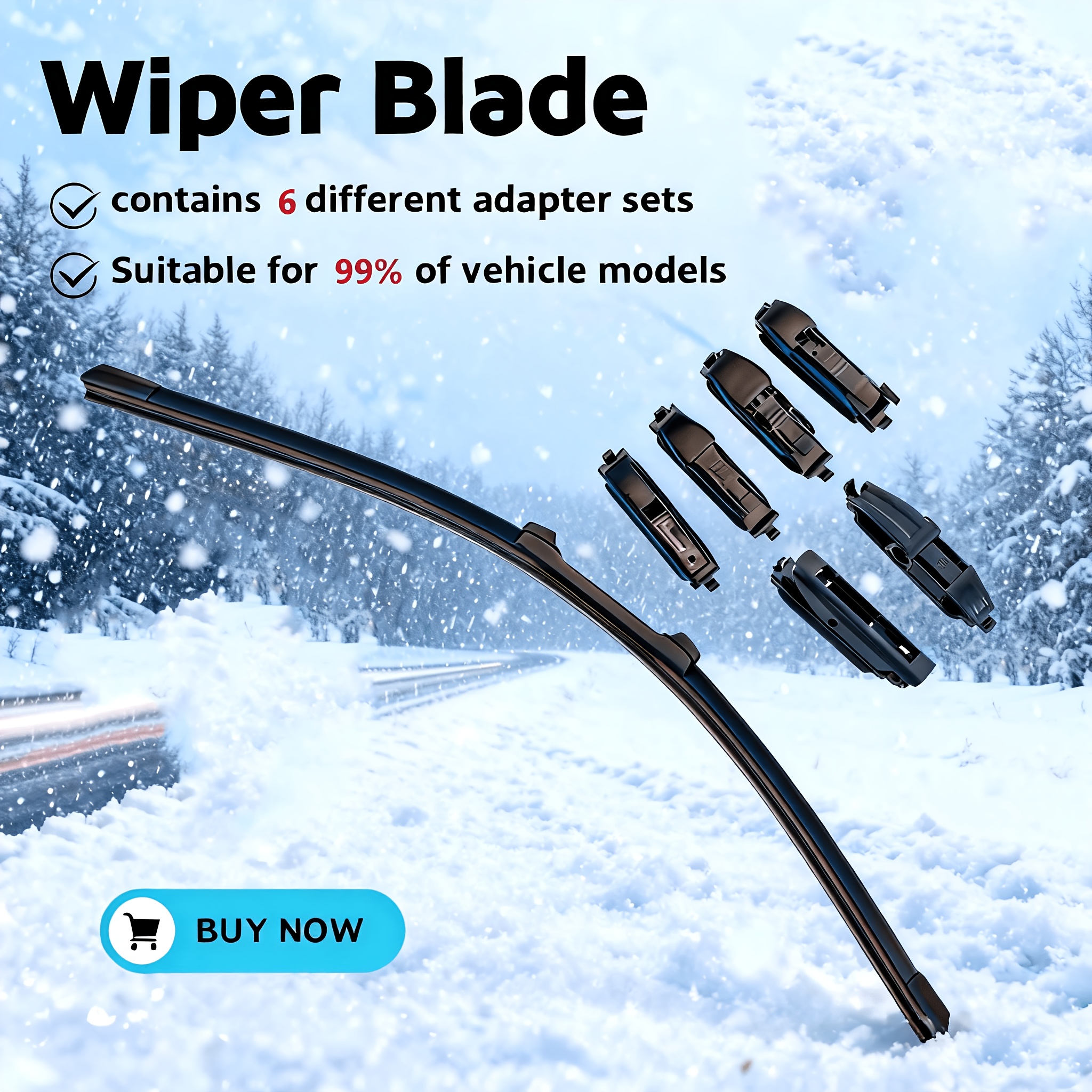 Universal Boneless Wiper Blade 6 Replaceable Adapter Sets Wiper For Vehices Fit For 99% Of Lhd&rhd Vehicle Models