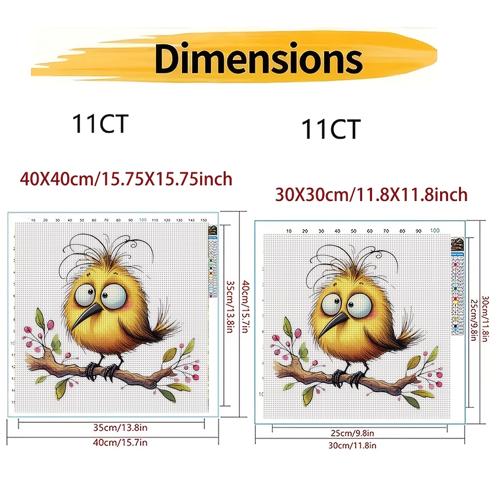 Cross-Stitch Printed Kit, Cartoon Yellow Bird on Branch