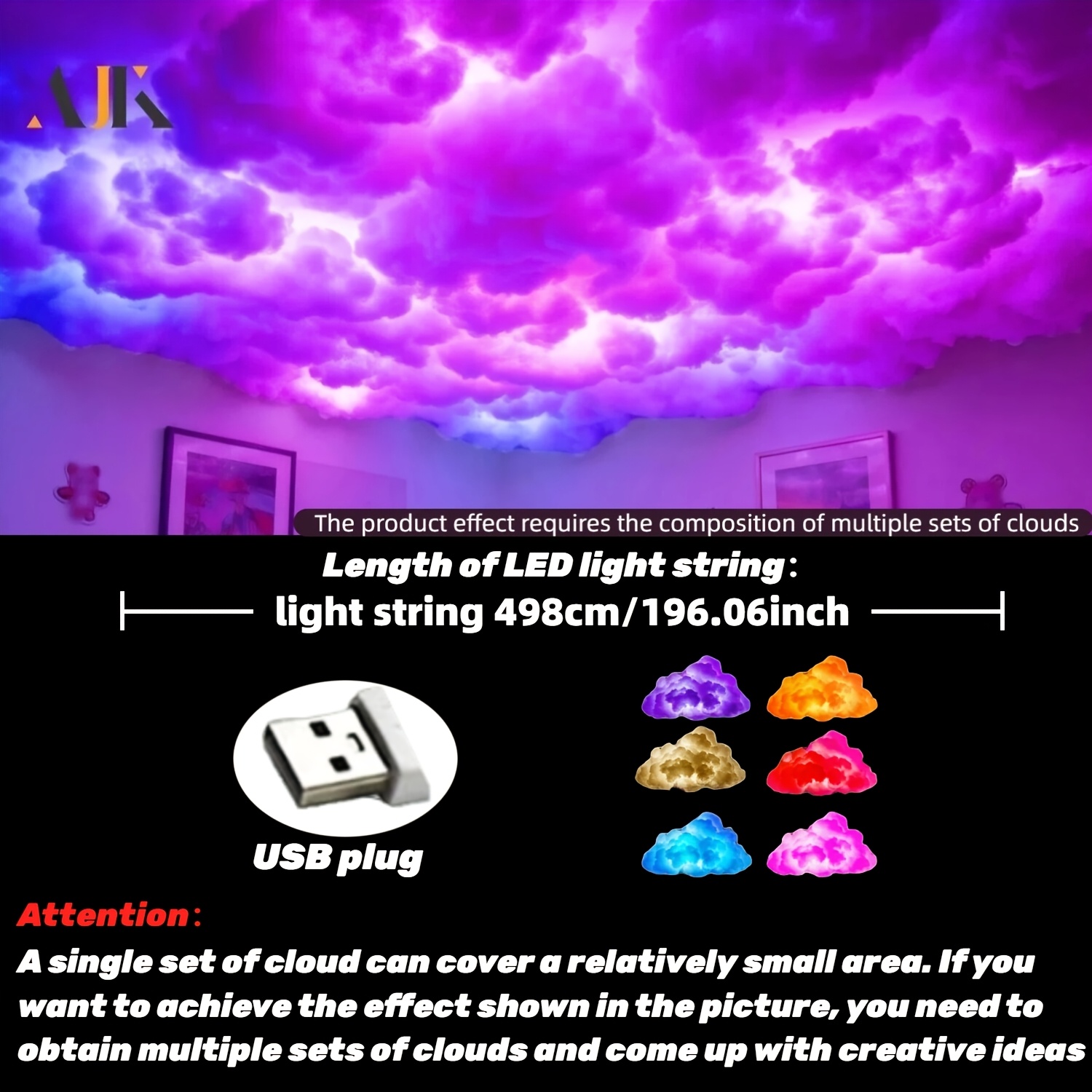 TEMU Ajk 3d Decorative Light, 196.06inch Led With Music Sync Mode, Frame-style Decorative Light, Usb-powered, Suitable For Bedroom And Living Room