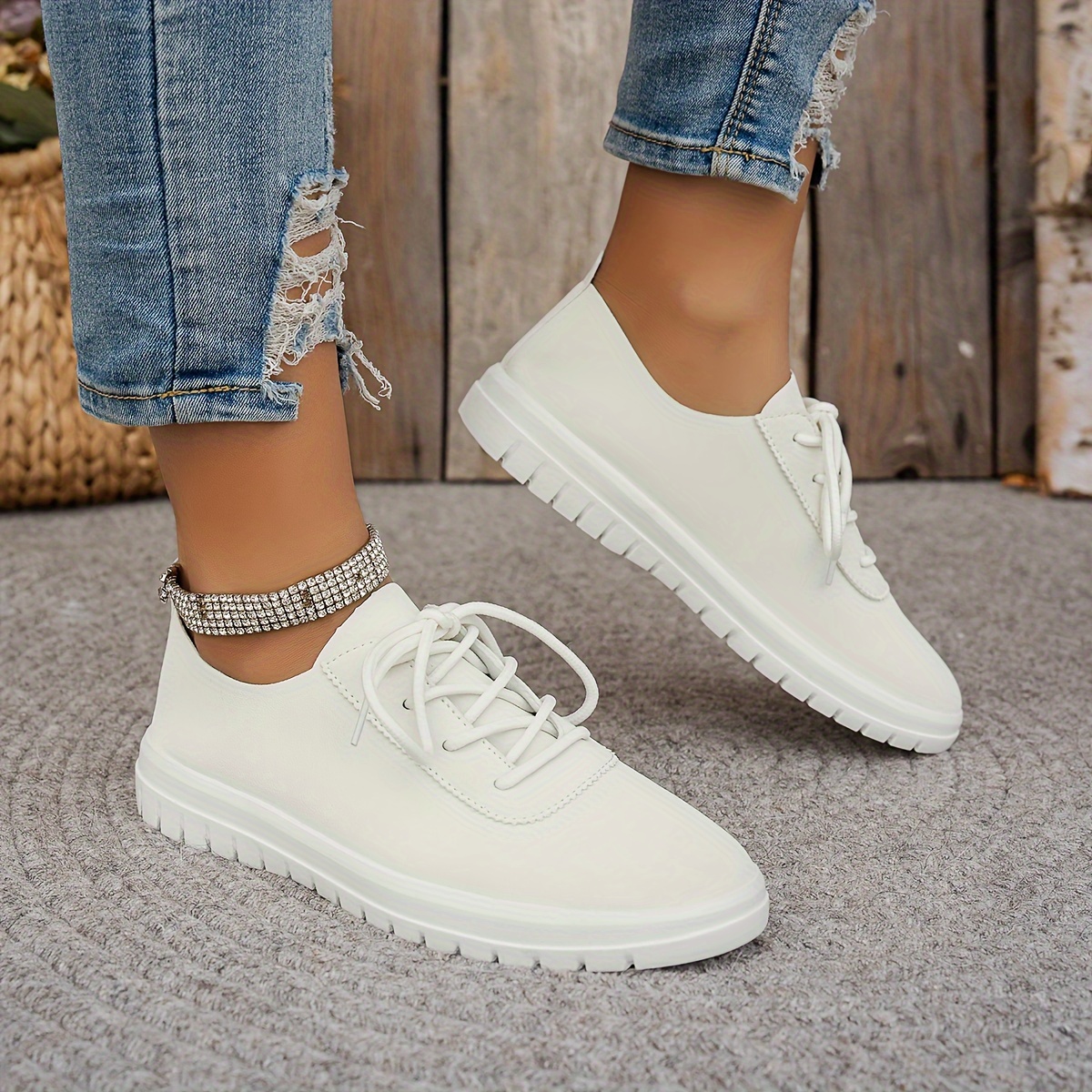 Sneaker WeiÃƒÂŸe Flache Hochzeitsschuhe Elegante Damen Sneaker Schnürung  Vielseitige Weiße Leichte Temu