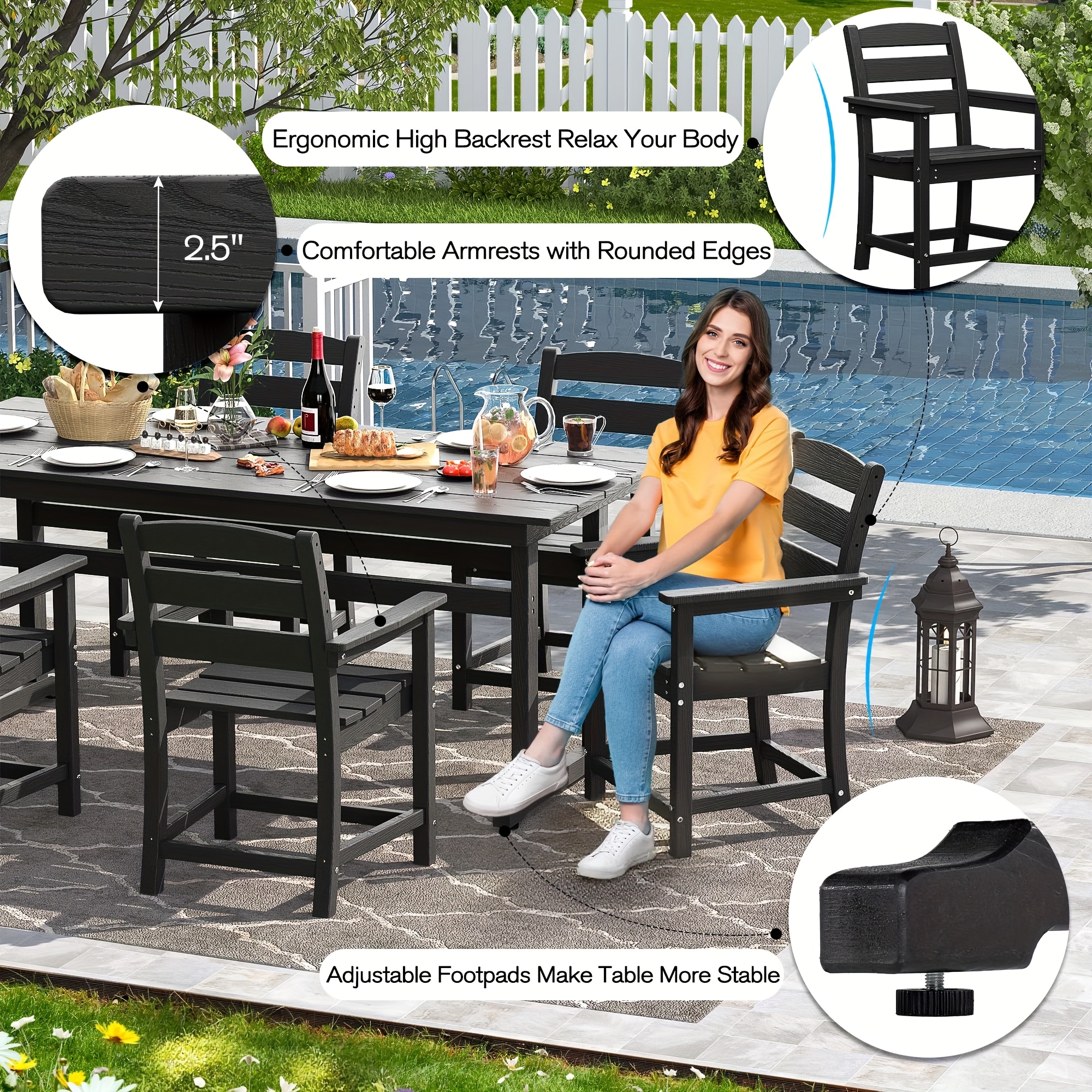 Nalone Patio Dining Table Set, HDPE Outdoor Dining Sets with Table, Dining Furniture Set with Umbrella Hole