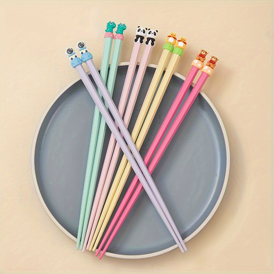 

5 Pairs Cartoon Animal Silicone Top Chopsticks, Astronaut, Dinosaur, Panda Designs, Anti-mold, Non-slip, Pet Material, For Home Dorm Kitchen Restaurant Kitchen Supplies, Flatware