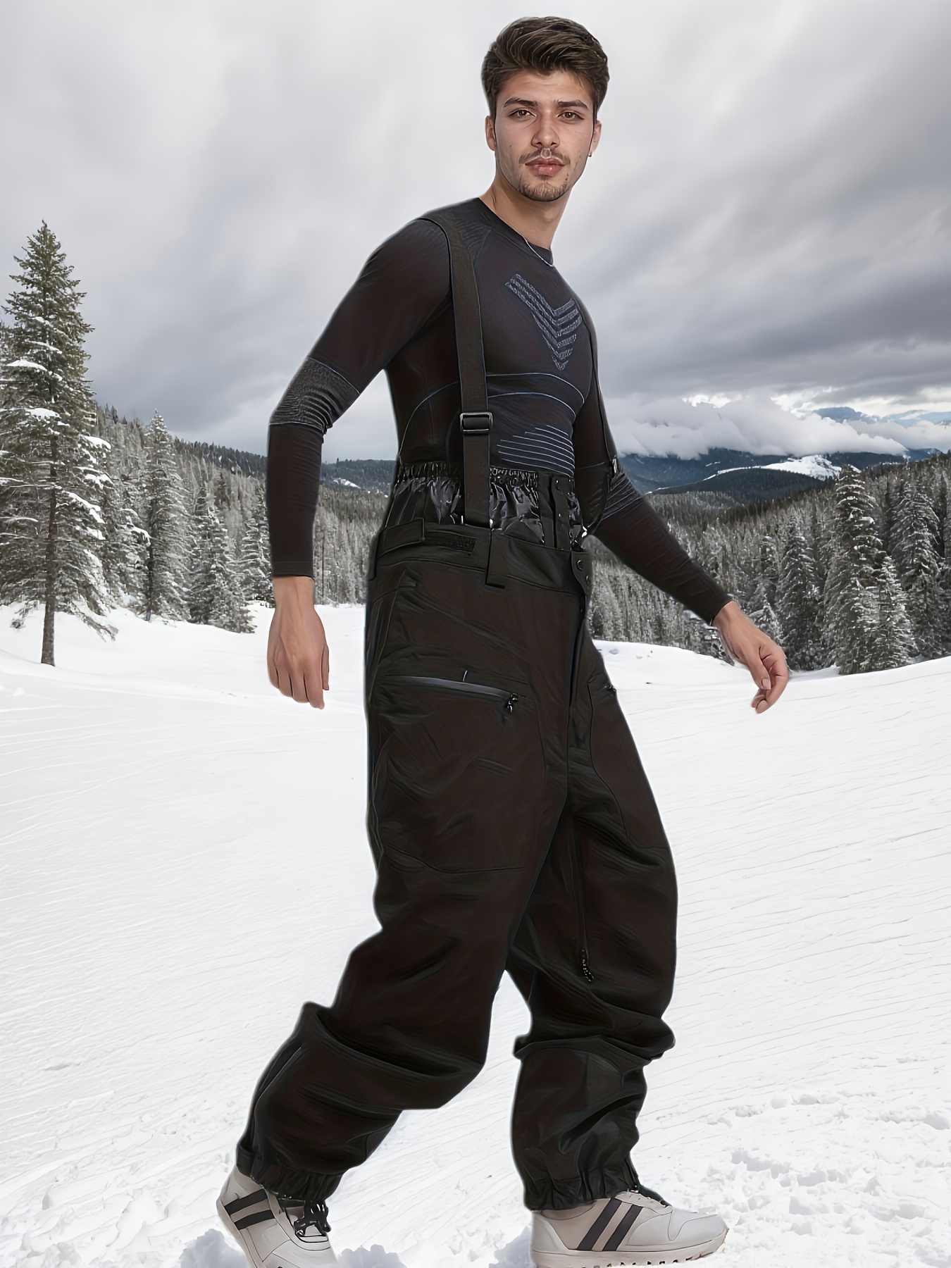 men s heavy-duty ski bibs - thermal insulated snow pants with adjustable strap system, non-stretch fabric for snowboarding, skiing, snowmobile - winter overalls with pockets - cold weather pants for alpine, hiking, and snow sports - adult men s outdoor apparel, ski gear, breathable material 0
