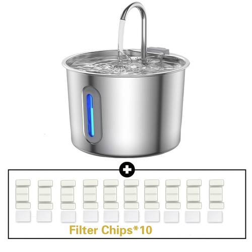 2 2l 74oz round cat automatic water fountain stainless steel pet water fountain pet water feeder indoor drinking bowl water dispenser with pump and filter window no 5v 1a plug water feeder contains a filter