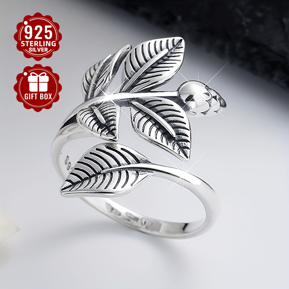 

1pc S925 Pure Silvery Retro Distressed Leaf Wide Version Exaggerated Ring Fashion Ring About 5g