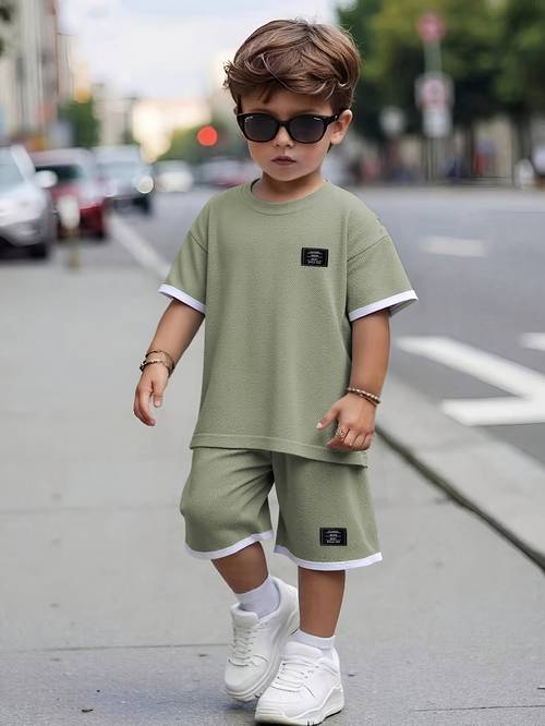 summer boys fashion waffle shorts set classic wear 1979 kids cute short sleeve t shirt shorts casual outfit th004 outdoor