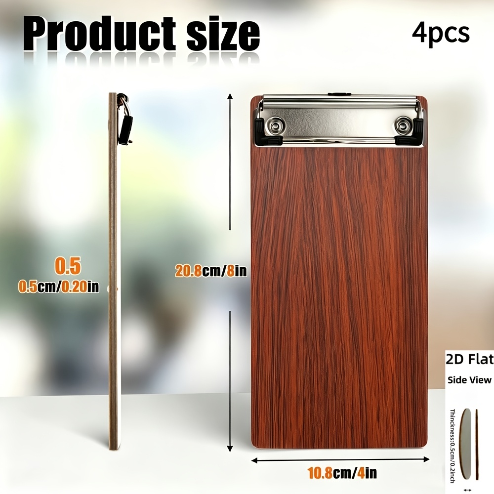 TEMU 4pcs Set Of Store-specific Bill Holders, Compact Wooden Clipboards Designed For Half-page Documents, Ideal For Restaurants And Schools, Perfect