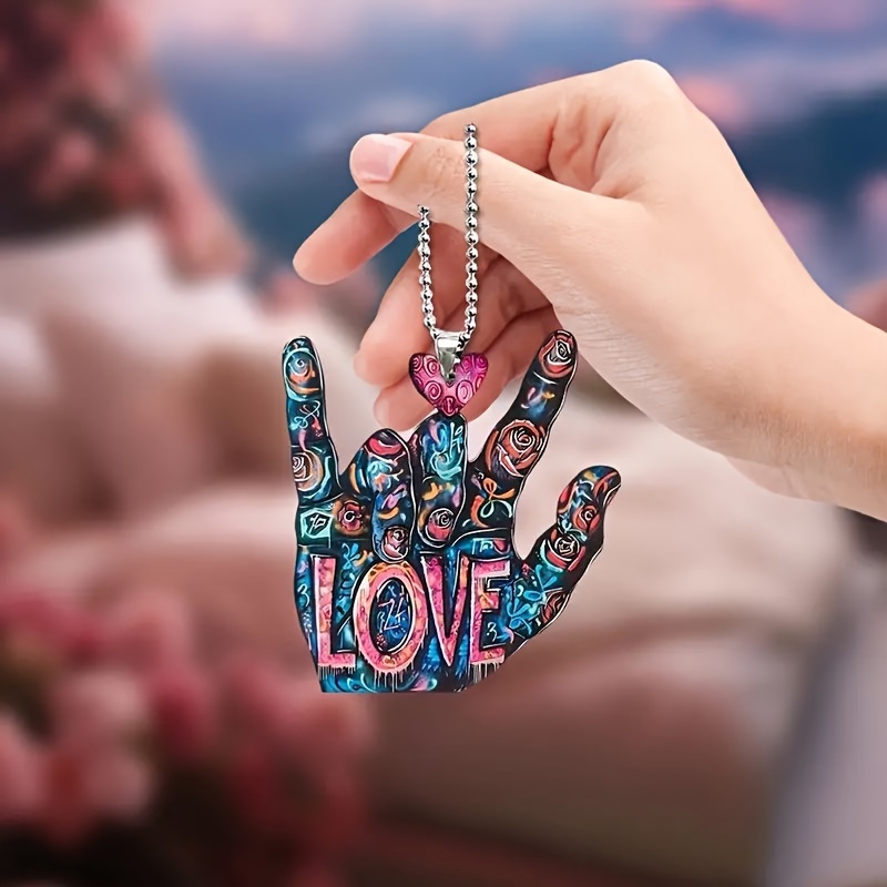 

1pc Love Sign Language Hand Gesture Acrylic Hanging Ornament, Creative Home Decor Car Pendant Backpack Keychain Accessory