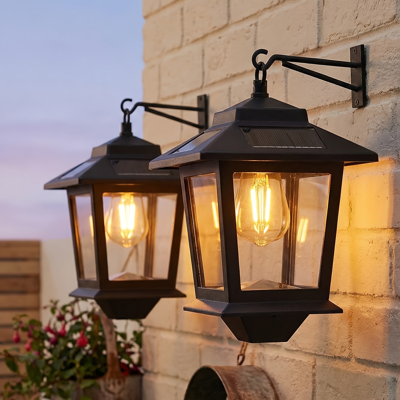 TEMU 2pcs Outdoor Solar Wall Sconce, Ip34 Waterproof, 1000mah, /off, Solar Light For Porch, Garage, Front Door, & Energy Saving, Security Upgrade