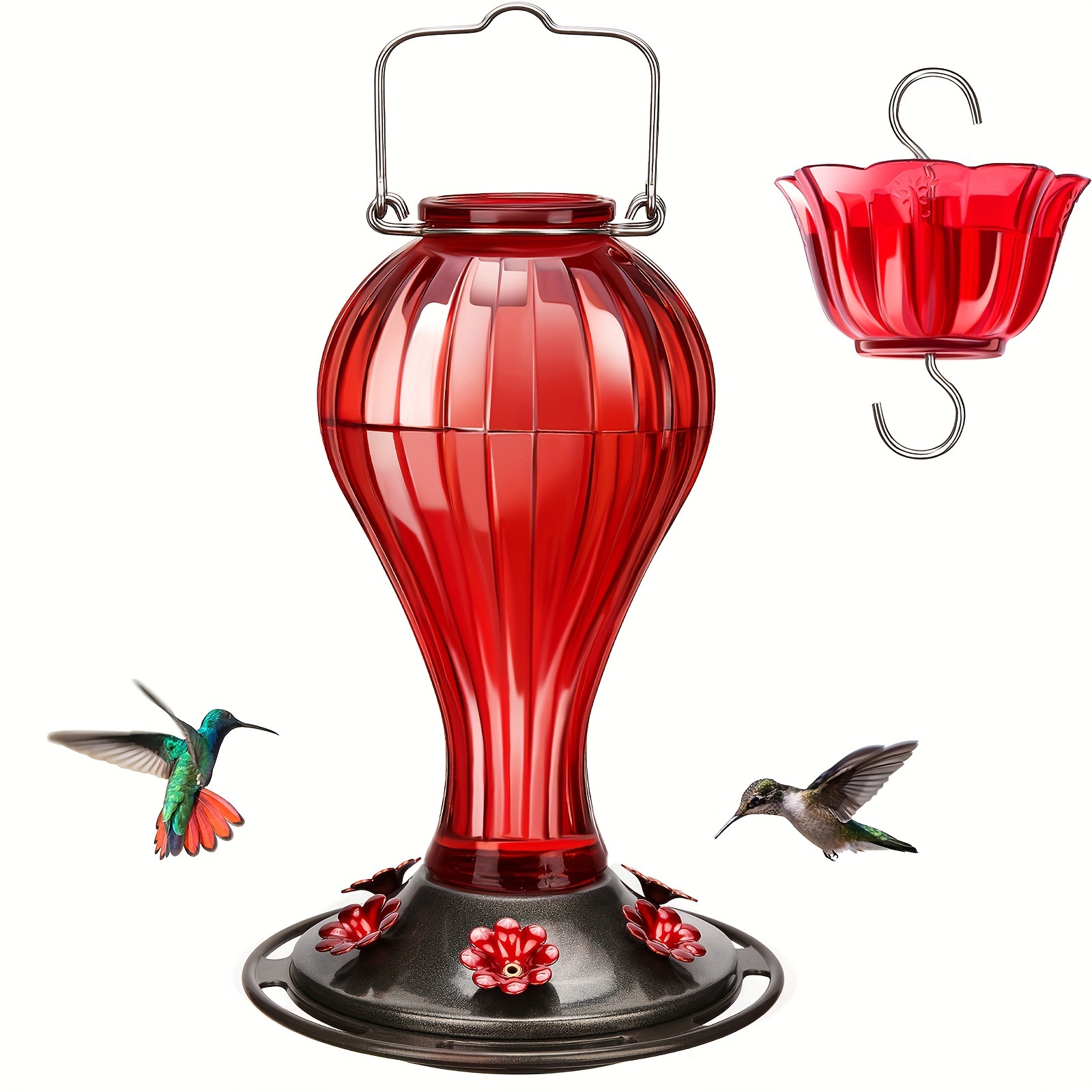 

Kingsyard Glass 24 Ounces, 6 Feeding , Hanging Bird Feeder For Outdoors Garden Yard Decor, Ant Included