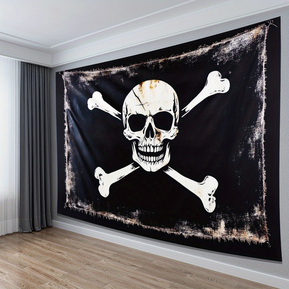 Vintage Pirate Skull Crossbones Tapestry Nautical Wall Decor_voghion.com