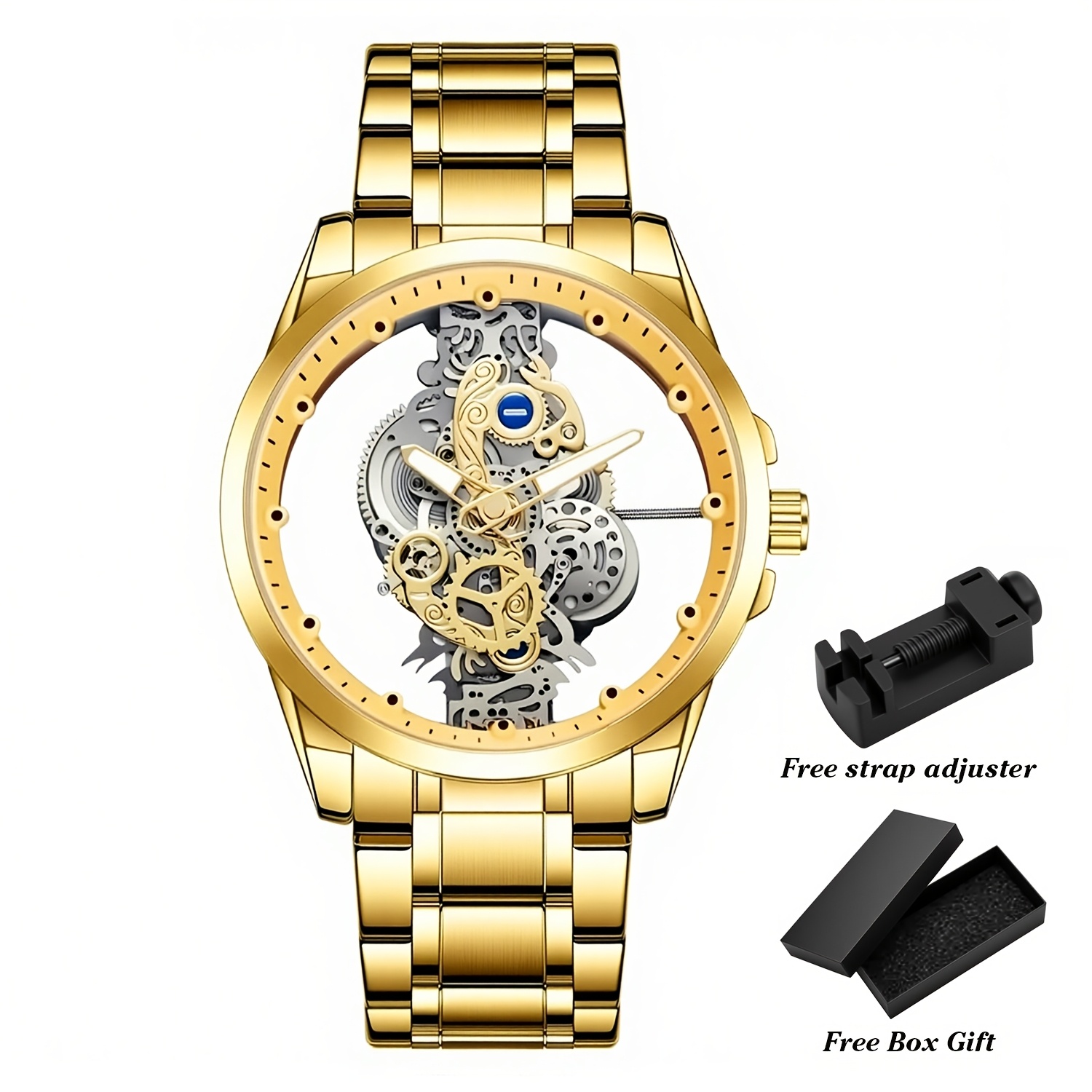 Men's Fully Automatic Skeleton Watch – Transparent Dial, Waterproof, Luminous