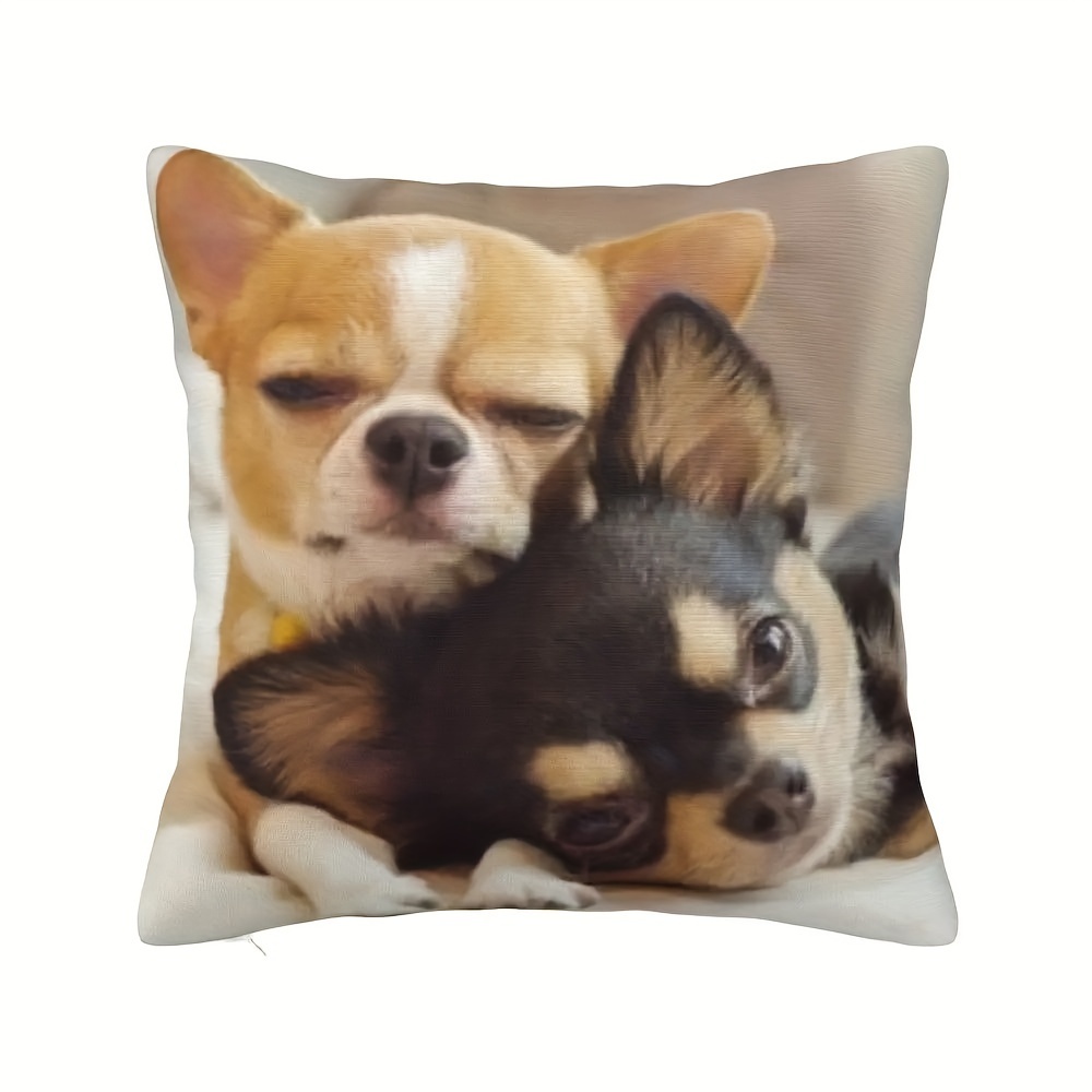 

1pc Cute Chihuahua Puppies Short Plush Throw Pillow Cover 18x18 Inch Home Decoration Used For Rooms Sofas, Chairs Or Bedding Pillowcase (no Pillow Core)