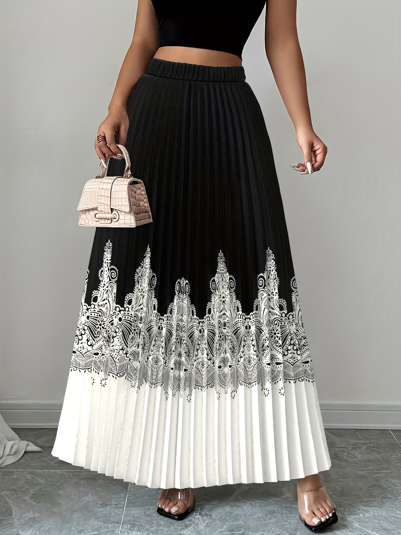 Elegant Womens Midi Skirt Long Skirt Sun Pleated Pleated