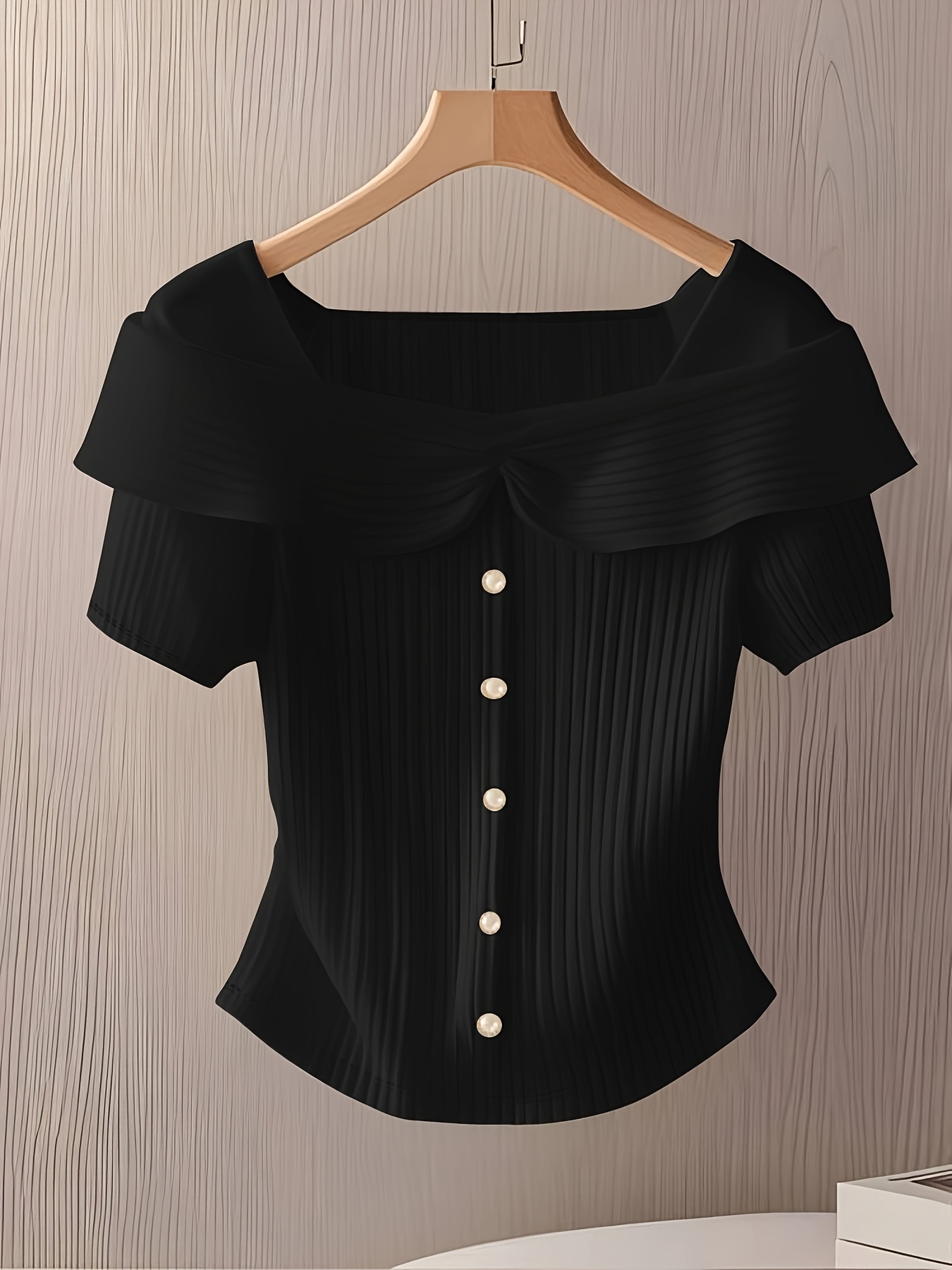 Women's Summer Short Sleeve Top - Elegant Middle Eastern-Inspired Button-Front Design, Lightweight Breathable Fabric, Machine Washable Solid Color Blouse for Casual & Formal Wear, Versatile Clothing, Sophisticated Style, Ribbed Texture, Stylish Women