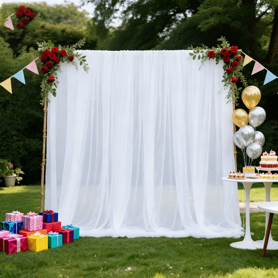 TEMU 3pcs Set Of 160cm X 100cm Elegant White Fabric Arch Decor Backdrop, Wedding Net Tulle Fabric Arch Decor Backdrop, Polyester Sheer Fabric Sheer
