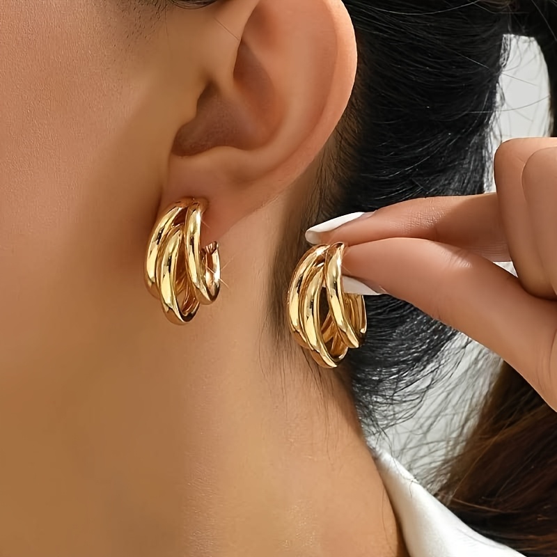 TEMU 1 Pair 3-layer Coiled -ring Earrings, Women's Earrings Light Luxury Premium Temperament Jewelry