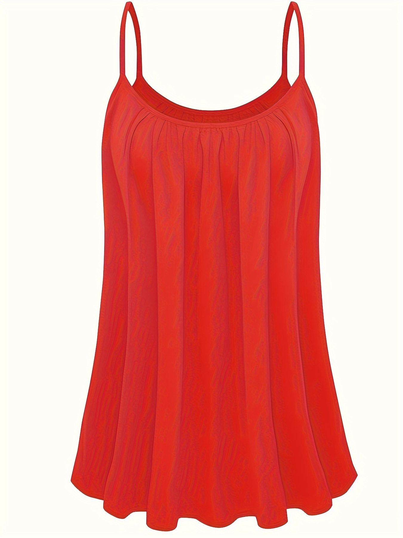 Plus Size Solid Ruched Cami Top, Casual Crew Neck Sleeveless Top For Summer, Women's Plus Size Clothing