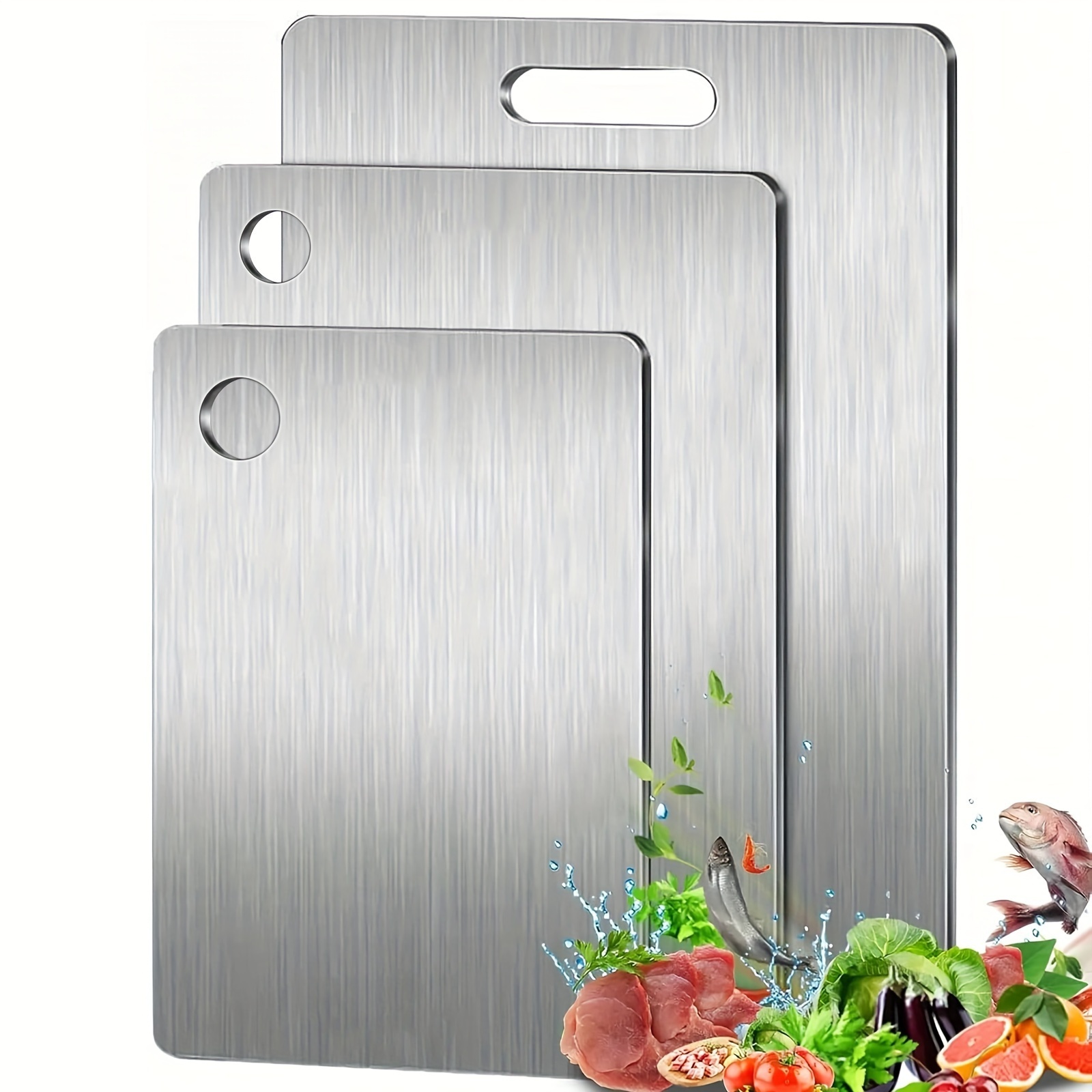Home Stainless Steel Cutting Board 3pcs Set: Easily Fruits, Vegetables, And Meat, Food-grade Safe And Easy-to-, Suitable For The Kitchen.