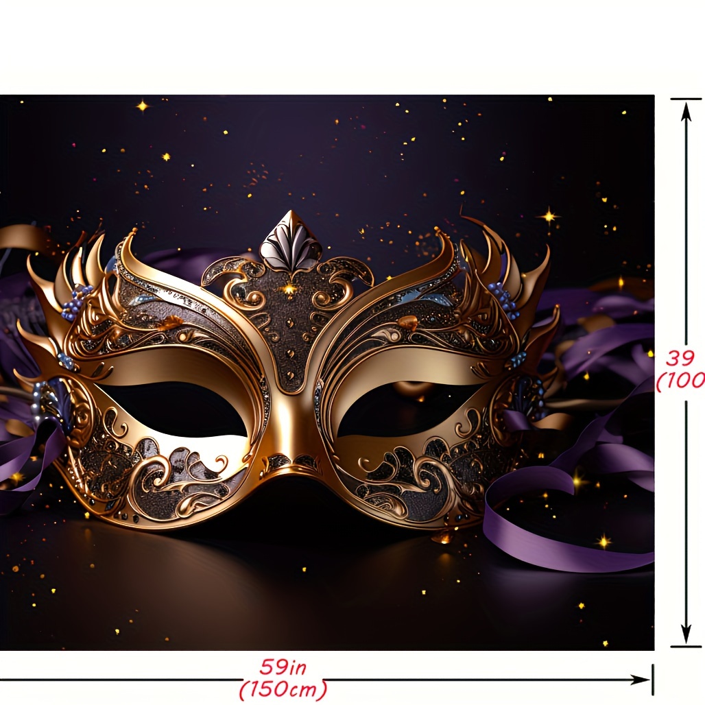 Masquerade Party Golden Mask Backdrop Birthday Background Photo Banner Decor