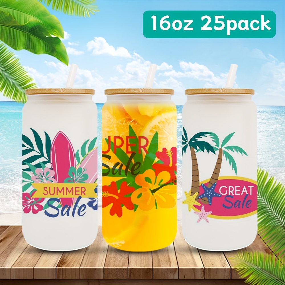 

16oz Frosted 25 Pack Sublimation Glass Cups With Bamboo Lids And Straws, 16oz Frosted Blanks Sublimation Cans, Borosilicate Glasses, Sublimation Tumblers For Juice, Soda, Iced Coffee Drinks For Party