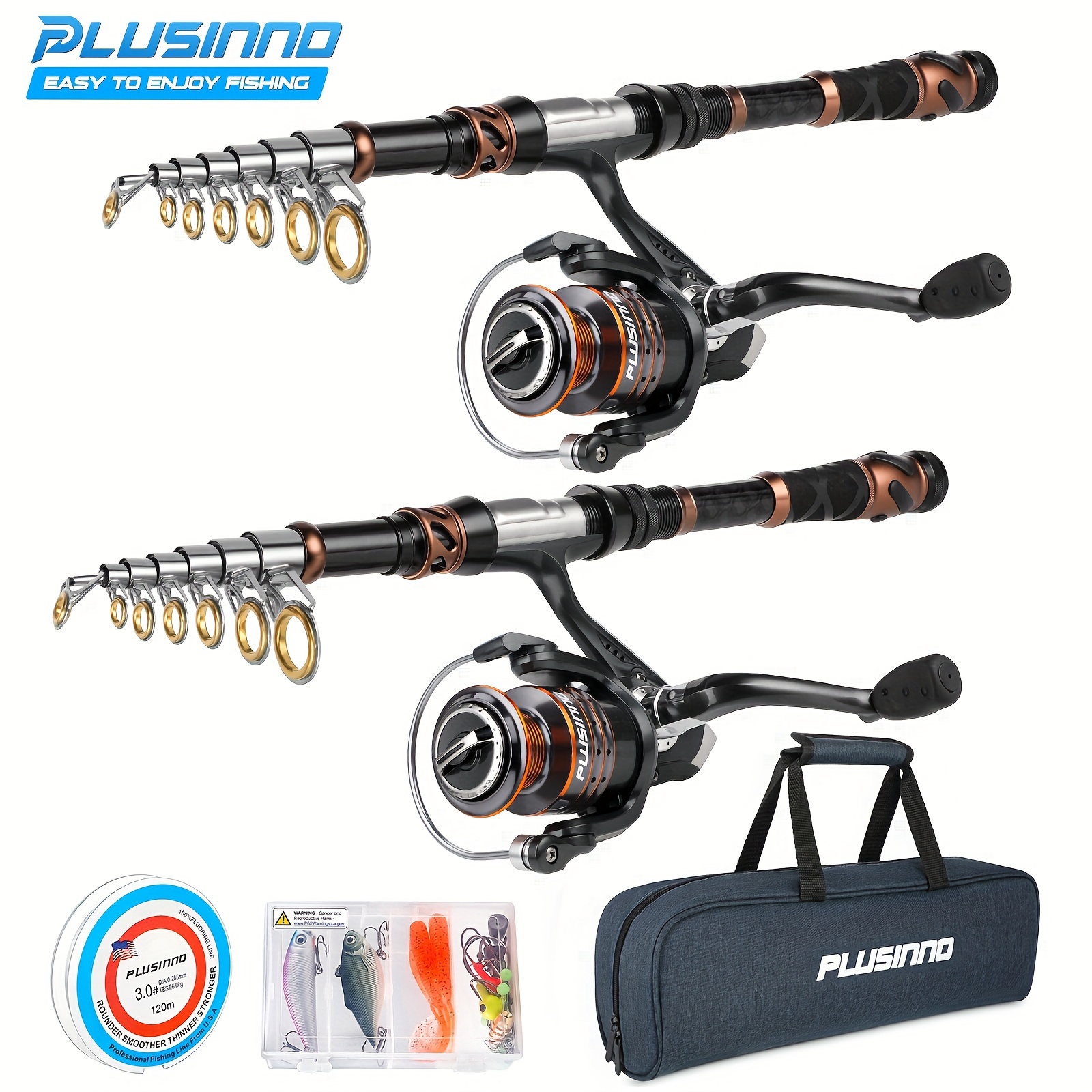 

Plusinno Fishing Rod And Reel Combos - Carbon Fiber Telescopic Fishing Pole - Spinning Reel 12 +1 Shielded Bearings Stainless Steel Bb