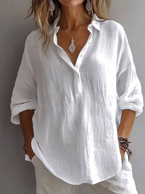 elegante klassieke damesblouse met 100% , ingevouwen kraag en 3/4 mouwen, geschikt voor alle seizoenen, veelzijdige mode, perfect voor dagelijks gebruik, uitjes en als essentiële kantoorblouse
