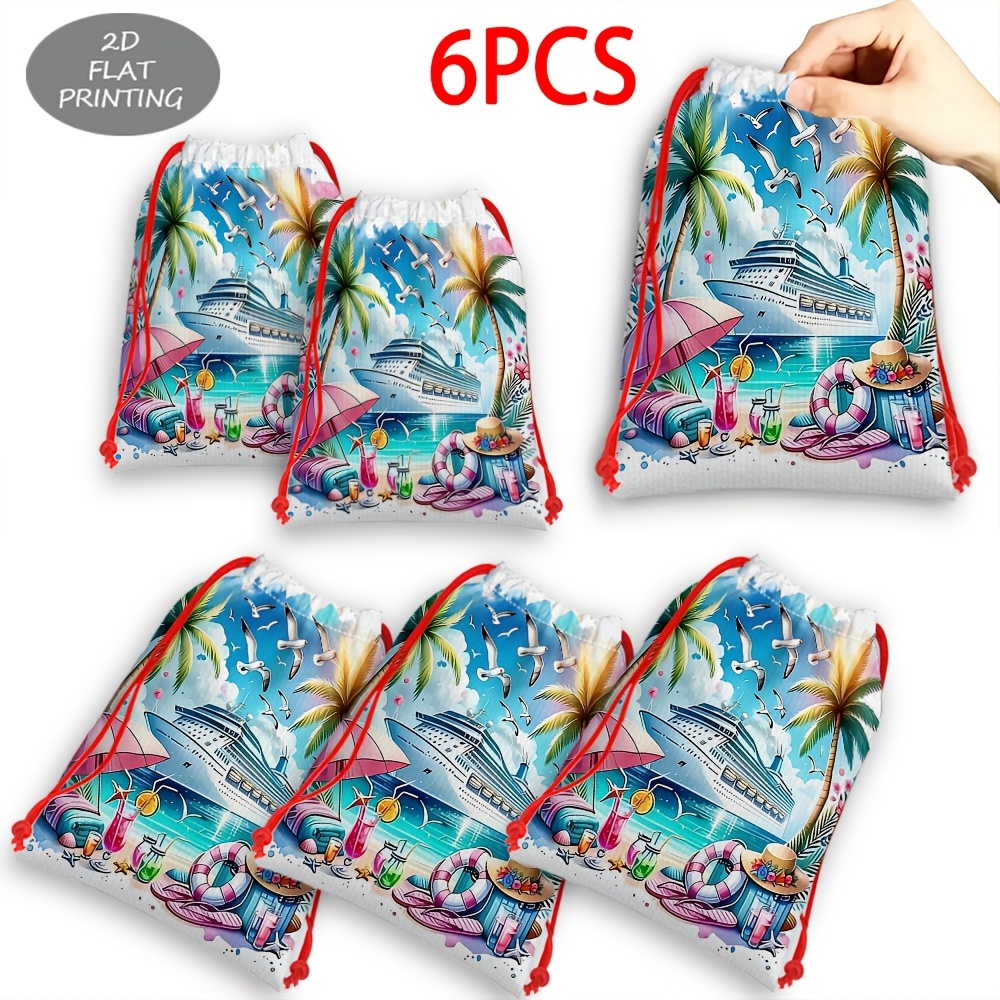 TEMU 6pcs, Gift Bags Tropical Scene Large Capacity Party Christmas Drawstring Gift Bags, Candy Gift Bags, Suitable For Parties, Corporate Events,