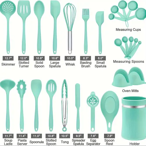 28pcs silicone cooking utensils set kitchen utensils set with holder heat resistant and non stick silicone spatula tongs spoon for cooking kitchen tools gift