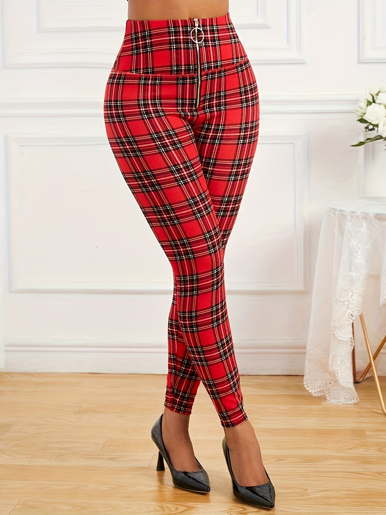 plus size women's high waisted stretchy fit pants red Temu Australia