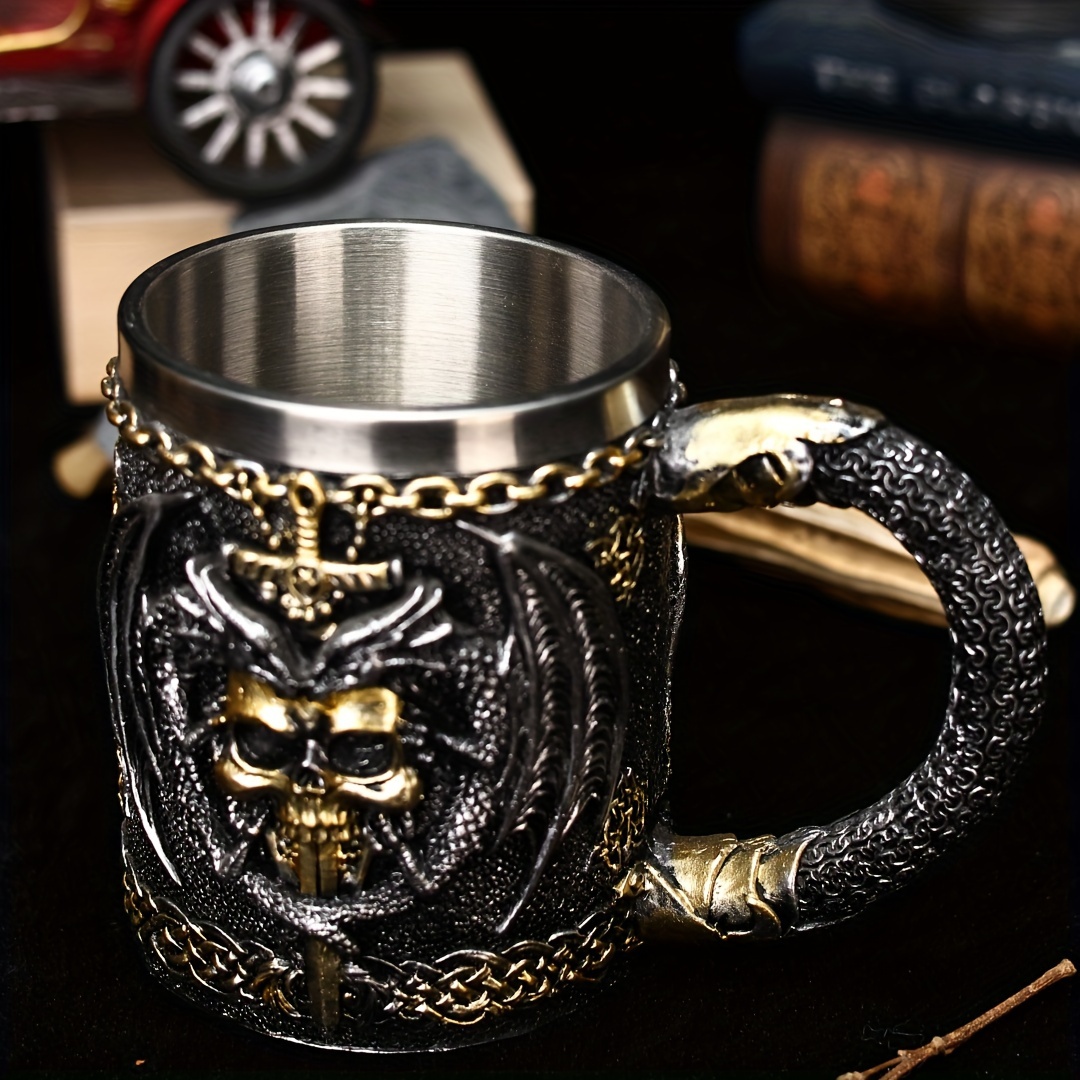 holiday ale   sword 3d beer mug stainless steel insulated coffee cup gothic skull design   halloween christmas gifts details 8