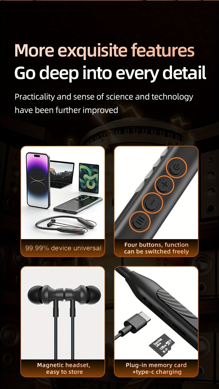 bt 8 wireless earphones sports headphones card insertion   noise cancelling headset hifi music earbuds details 22