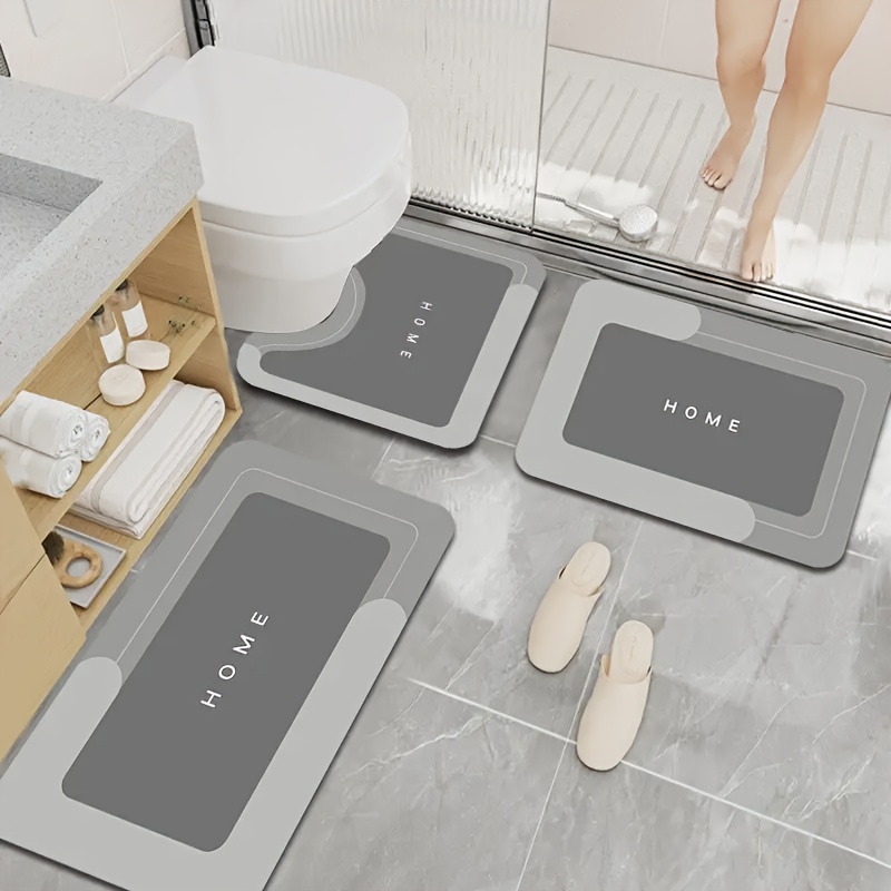 3pcs Diatomite Bathroom Rugs Set, Non-slip, 100% Polyester & , 1500gsm, 0.3cm Thick, Rectangular Bath Mats For Kitchen, Entryway, Home Decor - Use