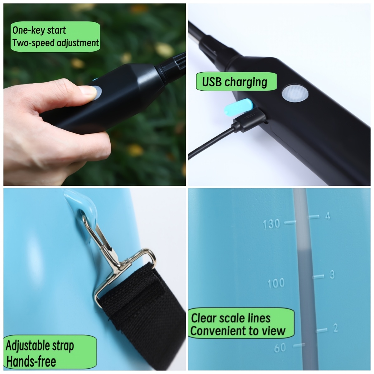 5升usb可充电喷雾器，带可调喷嘴，适用于花园 - 便携式电动浇水壶，配有1800mah锂电池，蓝色塑料 详情 4
