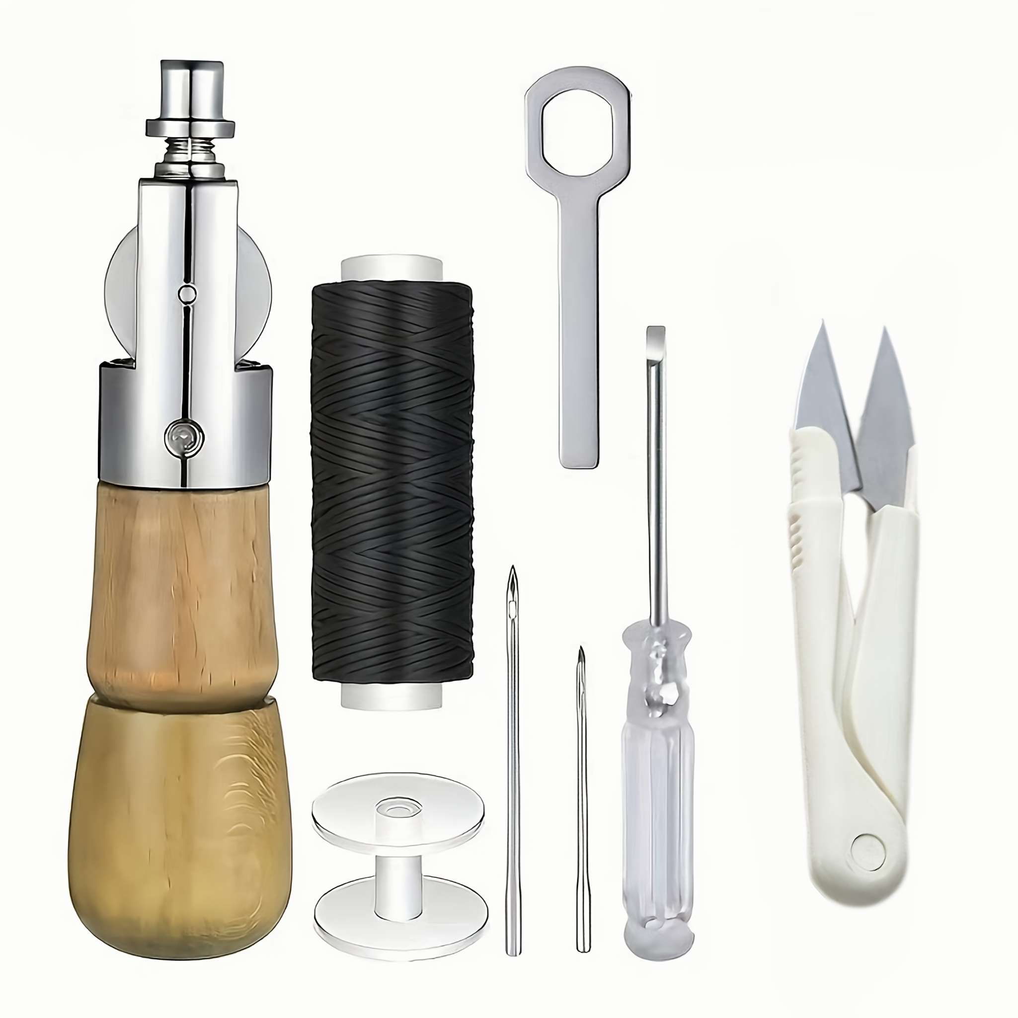 TEMU 8pcs Professional Leather Sewing And Repair Tool Kit, -one Hand Stitching Set With Precision Needles, Threader, And Tape Measure - High-quality